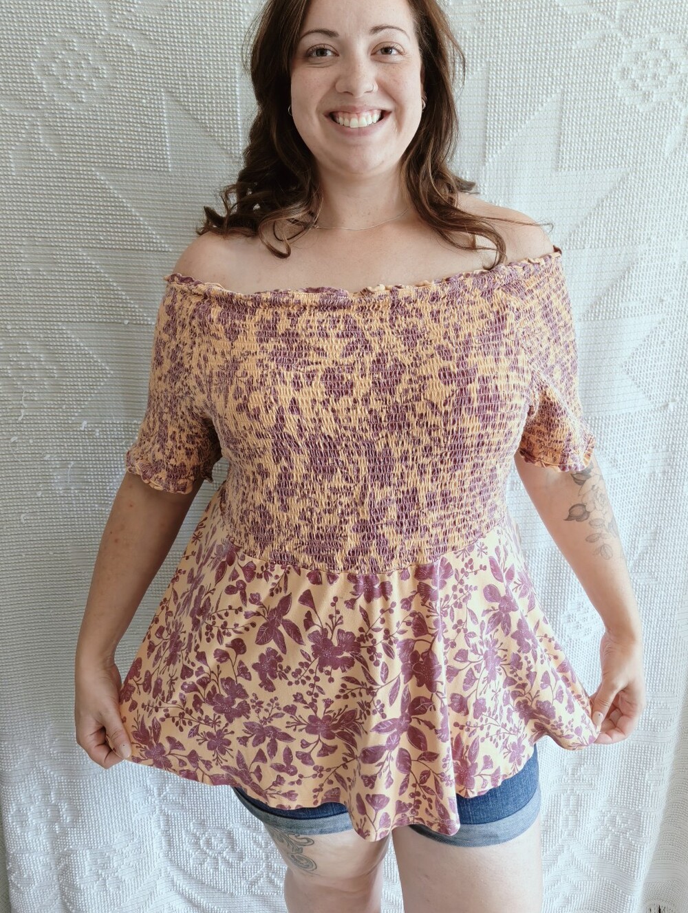 Plus Size 4XL | Smocked Floral Off Shoulder Top | Summer | Creamsicle & Lavender